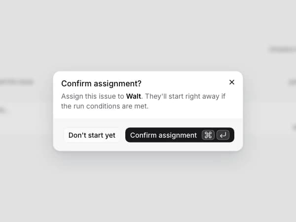 Boîte de dialogue de confirmation de l'assignation : confirmer l'assignation, ou choisir de ne pas démarrer maintenant